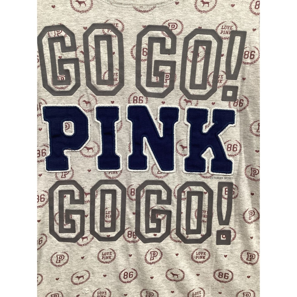 Victoria's Secret PINK Go Go Graphic T-Shirt Heather Gray Varsity Small